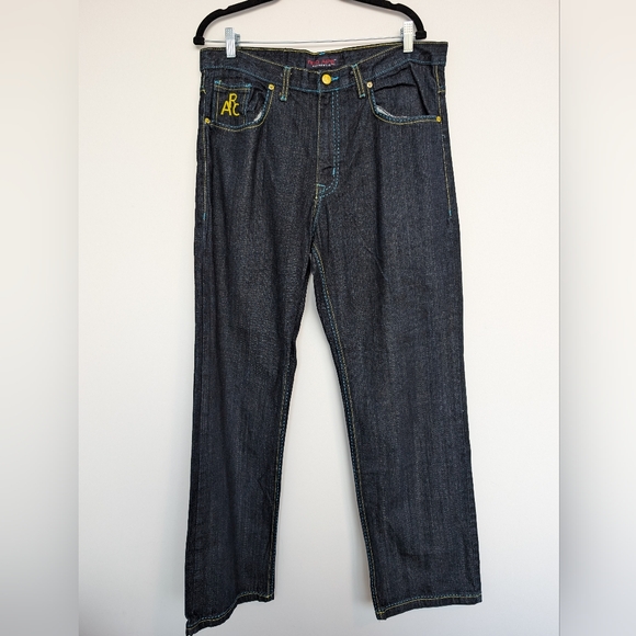 Y2K Red Ape Denim Company Contrast Stitch Patch Detail Embroidered Jeans 34x32 - Picture 2 of 16